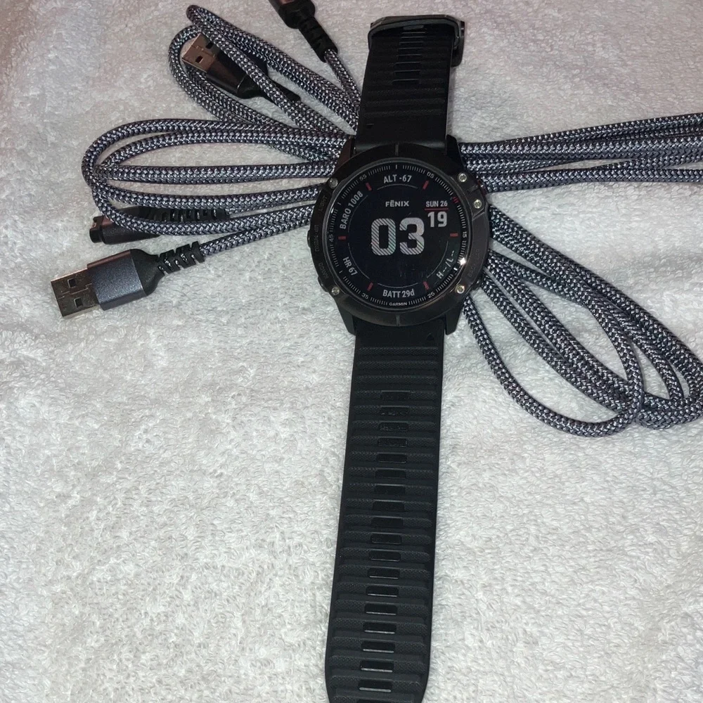 Advanced Black Smartwatch with Braided Charging Cable